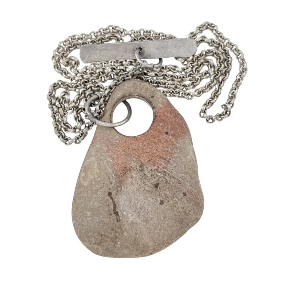 Vintage Sterling Silver 925 Stone Pendant Necklace 18